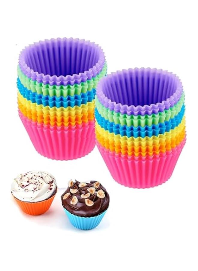 Reusable Silicone Cupcake Baking Cups 24 Pack, 2.75 inch Cups,  Non-stick Muffin Liners for Party  ,6 Rainbow Colors (Pack of 24,Multicolor) - Image 1